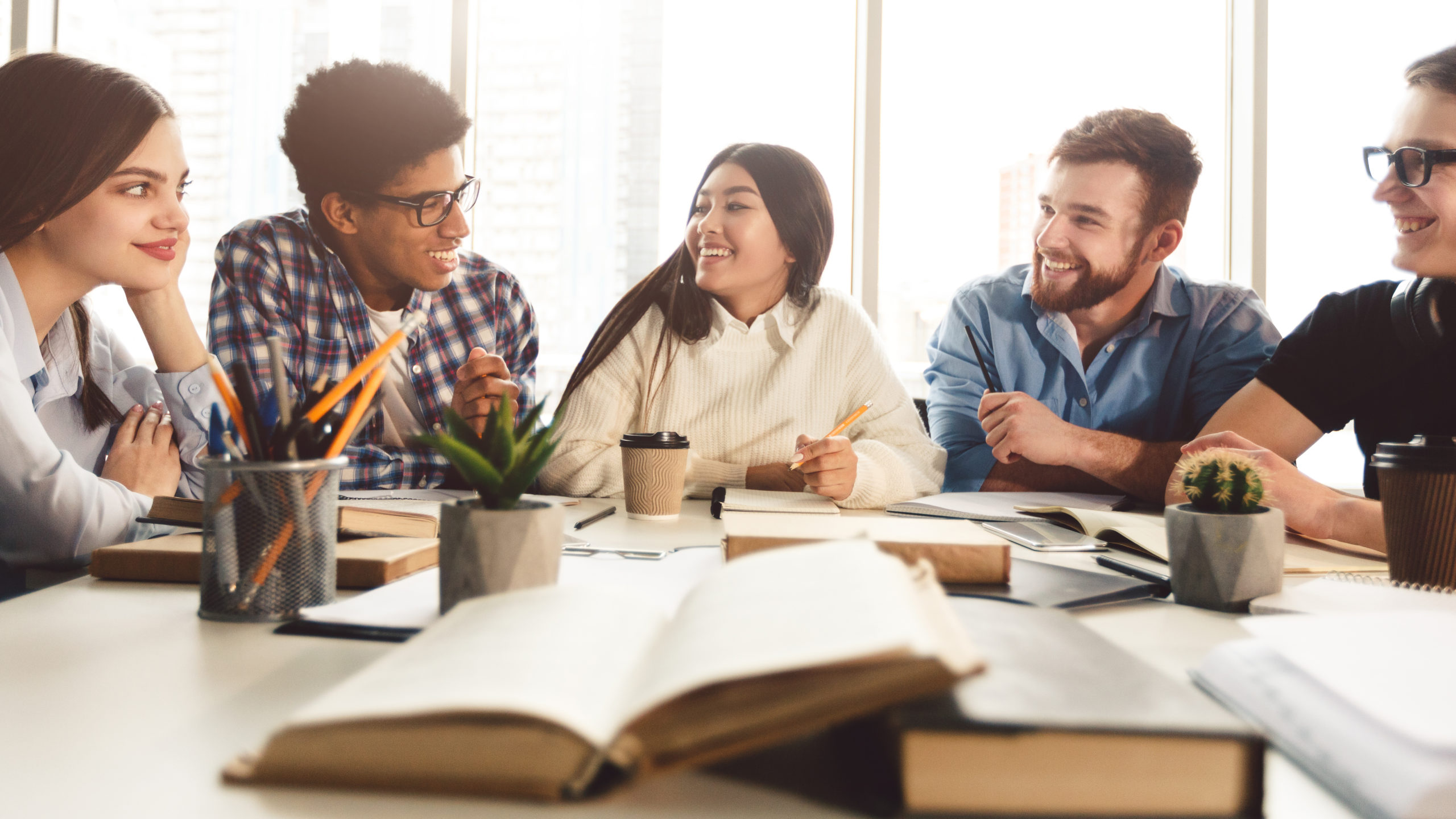 Group of friends studying together